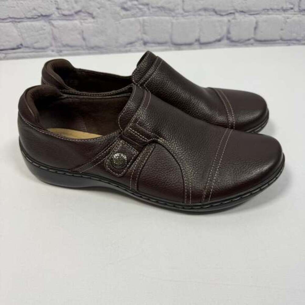 CLARKS COLLECTION Womens Cora Poppy Slip On Comfort Dress Shoe Brown Leather